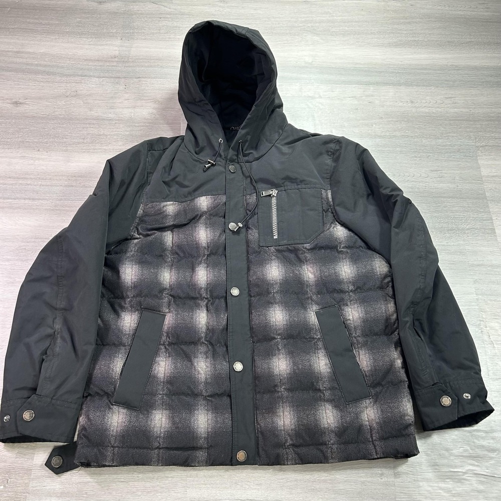Pendleton Jacket Mens Medium Black Plaid Down Puffer Hooded Full Zip Insulated